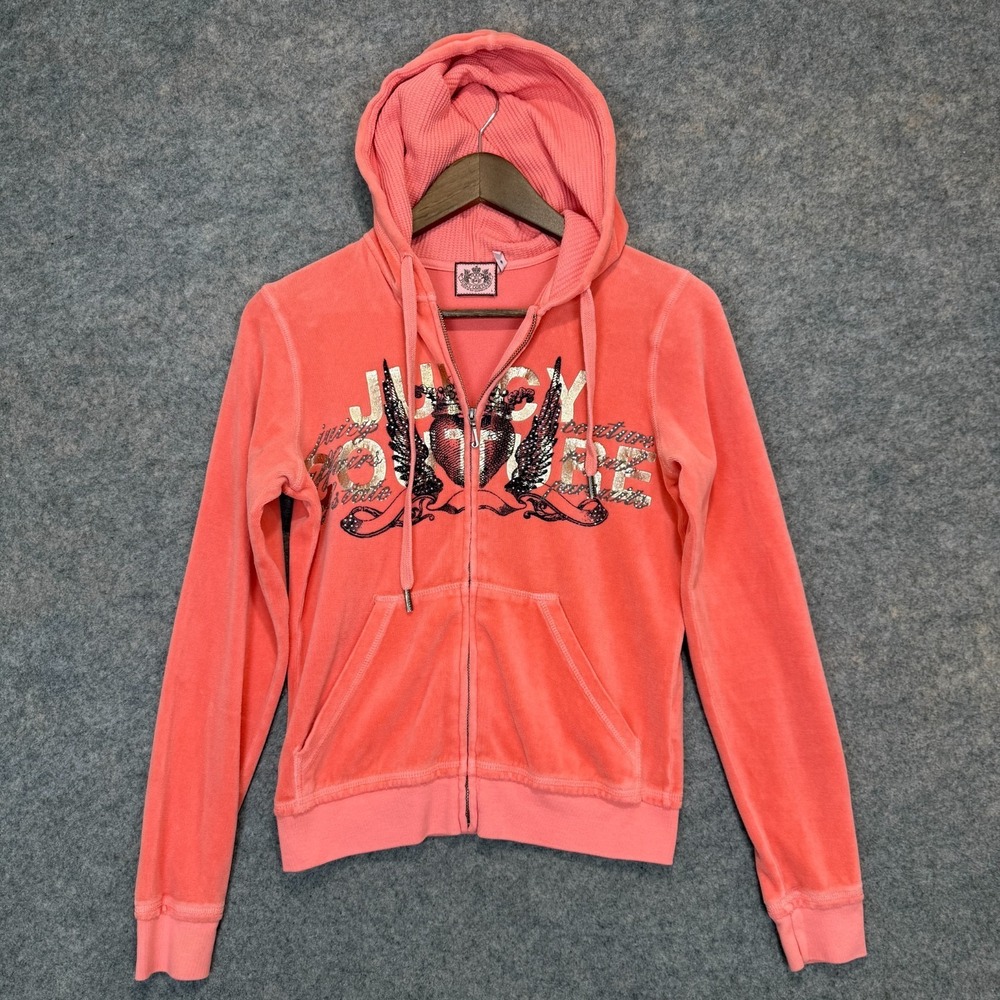 Vintage Juicy Couture Velour Track Jacket Hoodie Womens Large Beaded Y2K 90s USA